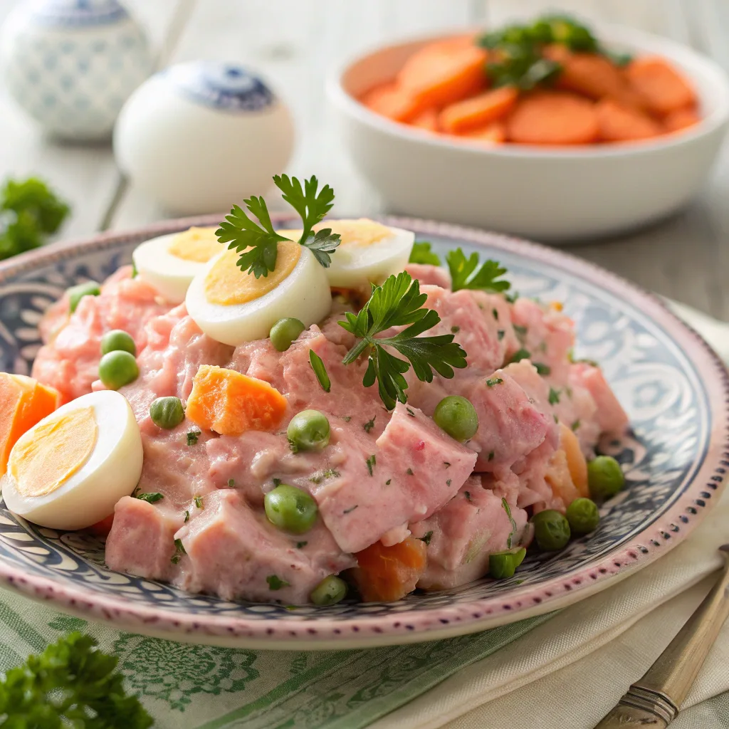 a-close-up-photo-of-authentic-dominican-potato-sal Close-up of Dominican potato salad served with parsley and eggs