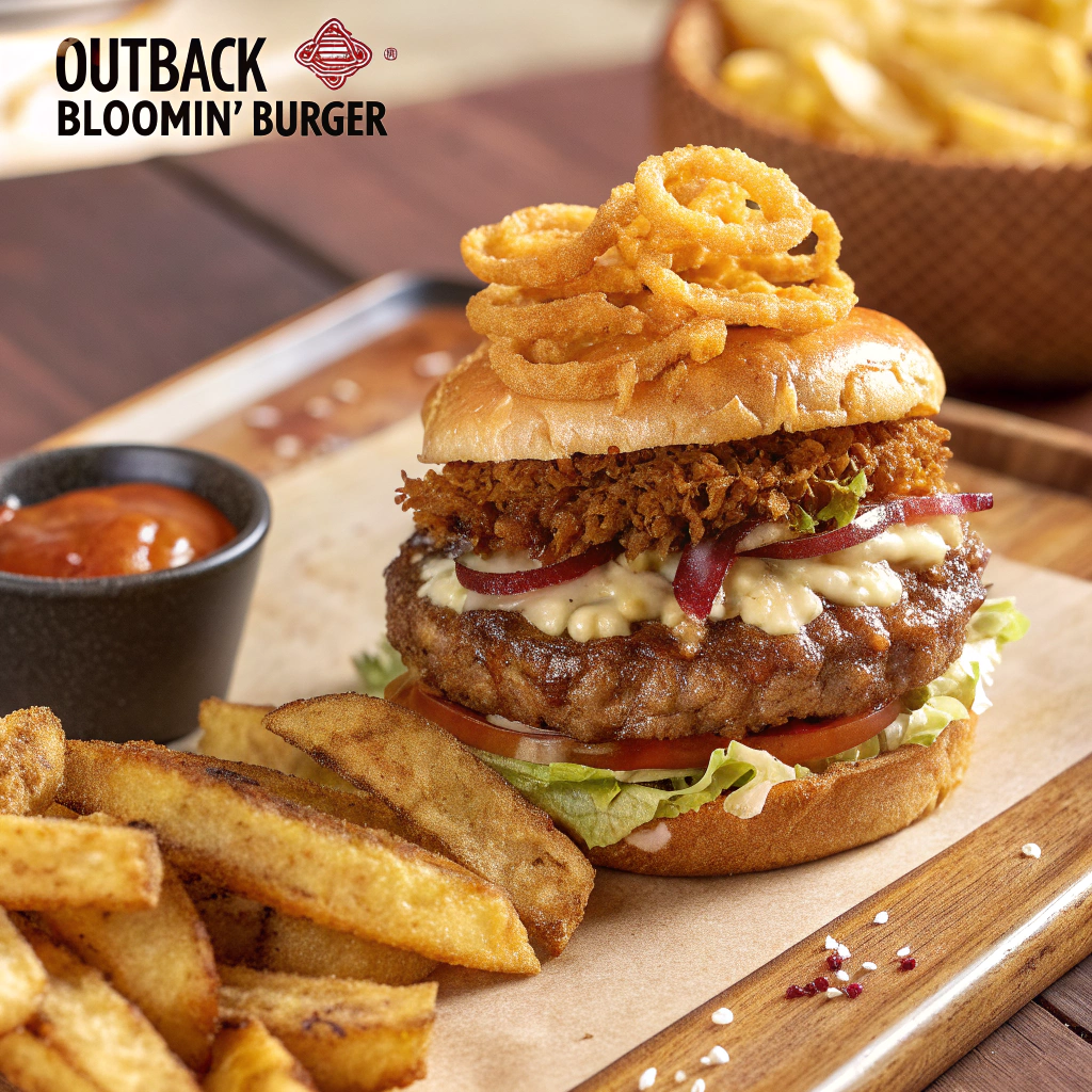 a-mouthwatering-outback-bloomin-burger-stacked-h Homemade Alice Springs Chicken with mushrooms, bacon, and melted cheese, a delicious Outback-inspired lunch recipe.