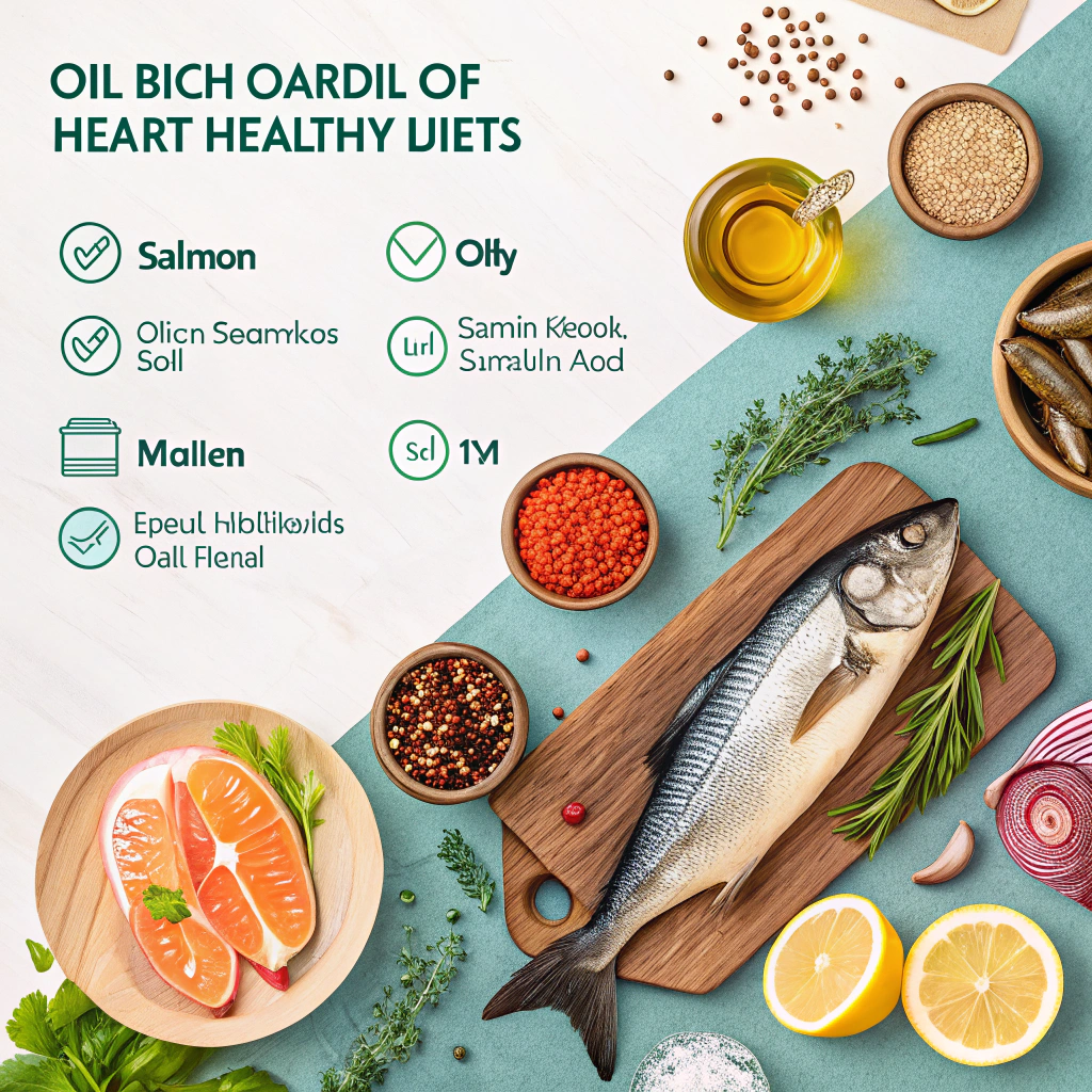 oil-rich-fish-have-become-cornerstones-of-heart-he_1 Grilled salmon and olive oil on a heart-shaped plate representing heart health.